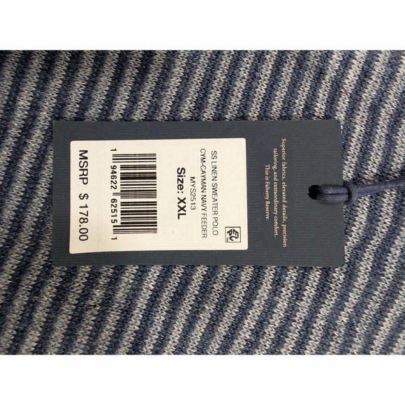 Faherty Reserve SS Linen Sweater Polo Cayman Navy Feeder Stripe MYS2513 Mens XXL - Picture 4 of 8